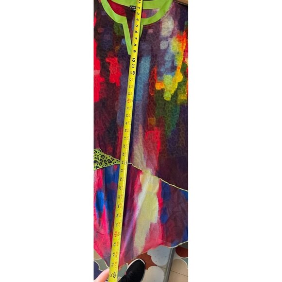 Dor Dor Couture Multicolor Hi Lo Hem Artsy Sheer Tunic Blouse Top Sz XL - Picture 10 of 11